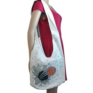 NWOT Handmade Basketball Orange/Black/White Embellished Crossbody Canvas Bag